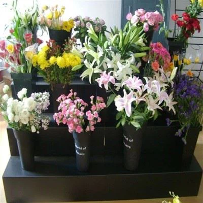 Soporte de flores de plástico corrugado de 4 niveles